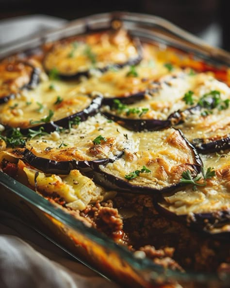 Recipes Using Aubergine, Greek Aubergine Recipes, Healthy Moussaka Recipe, Eggplant Gratin Recipes, Meteranian Recipes Healthy, Mousaka Recipe Best, Meatless Italian Recipes, Veggie Bake Recipes, Eggplant Recipes Baked