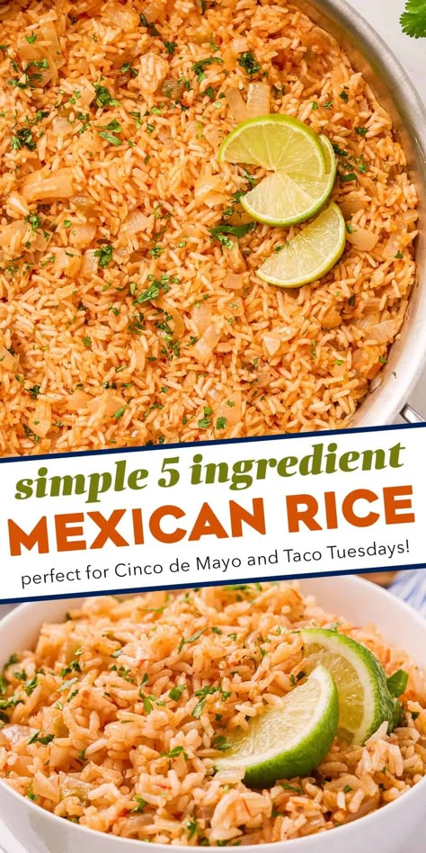 5 Ingredient Mexican Rice - The Chunky Chef Mexican Rice Sazon Goya, Seasoned Rice For Burritos, Low Sodium Mexican Rice, Rice With Sazon Goya, Tex Mex Rice Recipe, Rice For Tacos, How To Make Mexican Rice, Crockpot Mexican Rice, Mexican Rice With Corn