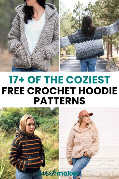 Crochet hoodies are my cold-weather wardrobe must-have – they’re comfortable, cozy, and go with almost anything! In this roundup, you’ll discover the cutest free crochet hoodie patterns for classic hooded pullovers, cardigans, and more. Granny Hoodie Crochet, Free Hooded Cardigan Crochet Pattern, Simple Crochet Hoodie, Crochet Hooded Sweater Pattern Free, Crochet Sweater With Hood Pattern Free, Free Crochet Hoodie Pattern, Crochet Sweater With Hood, Crochet Long Hooded Cardigan Pattern Free, Hooded Cardigan Crochet Pattern Free