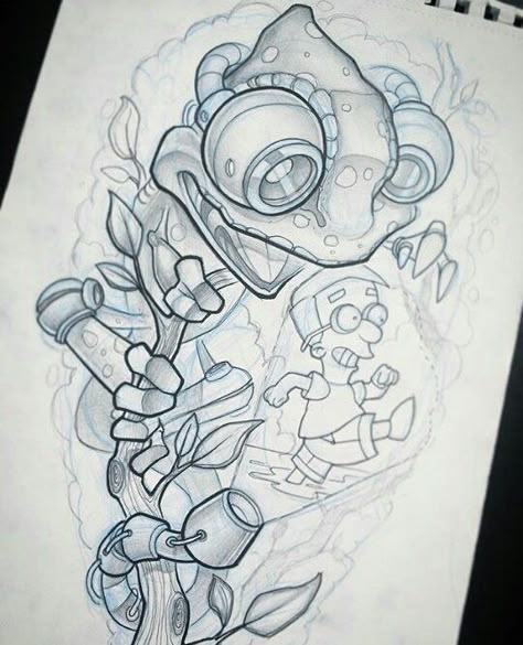 new school New School Tattoo Designs Drawings, New School Tattoo Designs Sketches, New School Drawing, New School Art, New School Tattoo Designs, Tattoo Outline Drawing, Omerta Tattoo, 4 Tattoo, Drawing Stencils