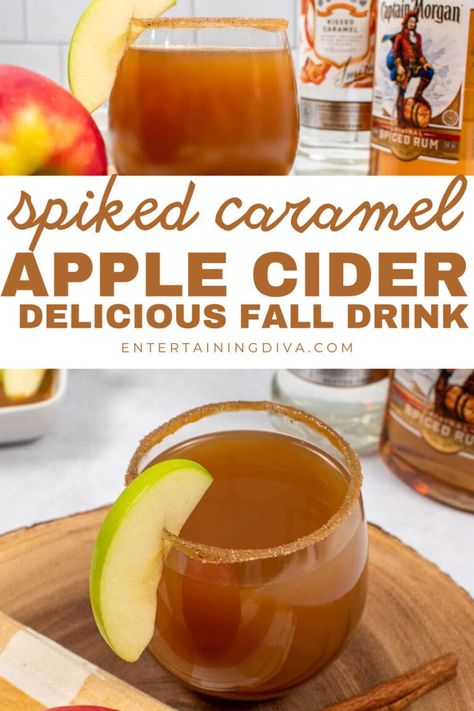 Booze Apple Cider, Best Spiked Apple Cider Recipe, Apple Cider Beverages Drink Recipes, Spiced Cider Recipe Spiked, Boozy Caramel Apple Cider, Alcoholic Cider Drinks, Caramel Vodka Apple Cider Crockpot, Cider With Alcohol, Fall Spiked Apple Cider