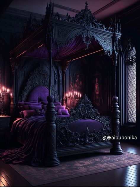 Cozy Glam Bedroom, Goth Bedroom Ideas, Glam Bedroom Decor, Goth Bedroom, Gothic Interior, Gothic Bedroom, Fantasy Bedroom, Bedroom Colour Palette, Moody Bedroom