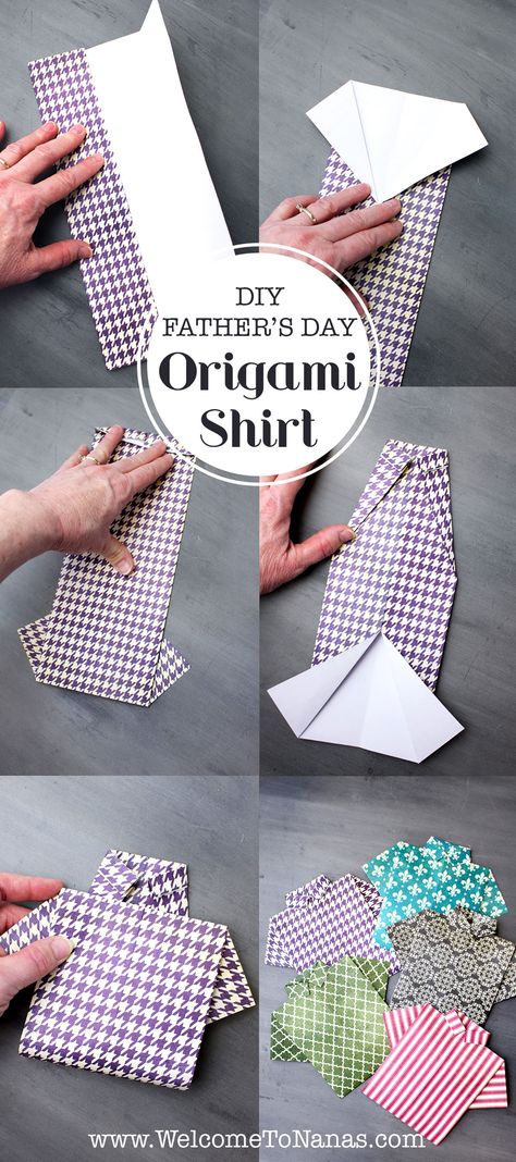 Awesome Origami Shirt Father’s Day Card Origami For Fathers Day, Shirt Origami Tutorial, Origami Shirt Tutorial, Father’s Day Tie Card Template, Father’s Day Cards Shirt And Tie, Origami Shirt, Diy Father's Day, Origami Cards, Grandparenting