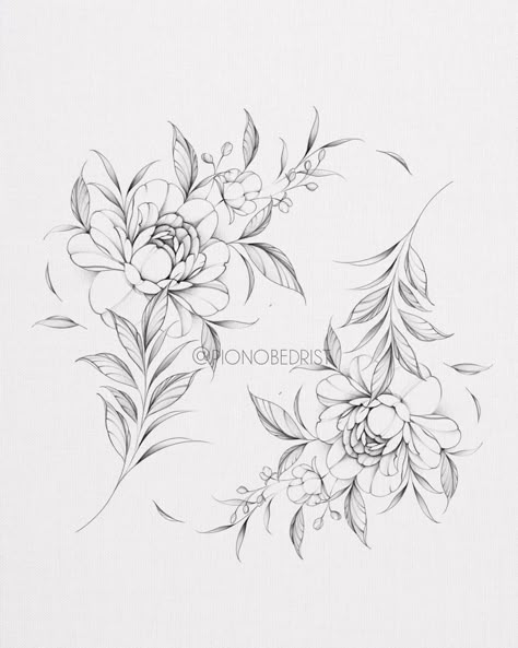 Flowers Around Tattoo, Ornamental Floral Tattoo Design, Delicate Flowers Tattoo, Flowers Tattoo Design For Women, Floral Tattoo Drawing, Floral Sleeve Design, Tattoo Flower Designs, Flower Design Tattoo, Back Flower Tattoo