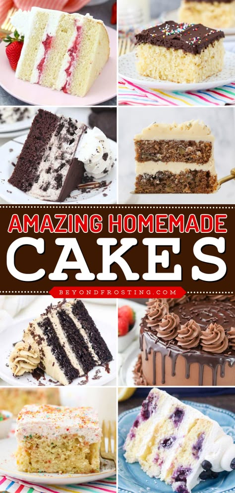 In the mood for sweet food? These different cake recipes are the desserts to make at home! Not only are they easy cakes from scratch, but they also feature the best cake flavors like vanilla, chocolate, peanut butter, Oreo, and more. Enjoy these amazing homemade cakes! National Cake Day, Homemade Cake Icing Easy, Kids Birthday Cake Flavors, Fun Birthday Cake Flavors, Best Homemade Birthday Cake, Bake A Cake From Scratch, Flavor Cake Ideas, Delicious Birthday Cake Recipes, Best Birthday Cake Flavors