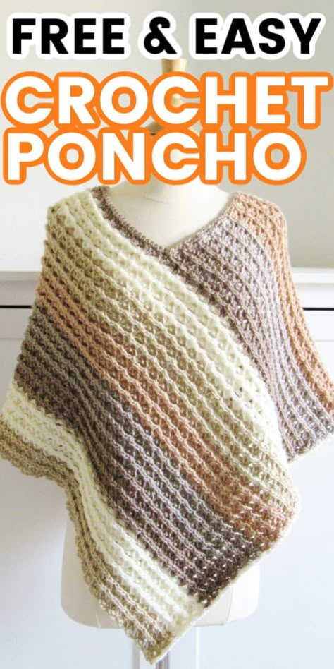 Womens Crochet Ponchos Free Patterns, Easy Crochet Poncho From A Rectangle, Free Crochet Patterns For Ponchos For Women, Diy Crochet Poncho Free Pattern, Easy Crochet Patterns Free Ponchos, How To Crochet A Poncho For Beginners, Crochet Fall Poncho Free Pattern, Crochet Easy Poncho Free Pattern, Chunky Crochet Poncho Free Pattern