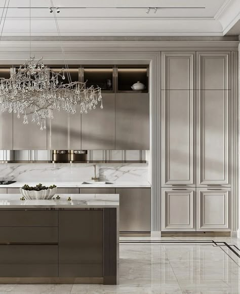 Luxury Kitchen Design Classic, New Classic Interior Kitchen, Modern Classic Interior Kitchen, Modern Classic Kitchen Design Luxury, Kitchen New Classic, New Classic Kitchen Design, Classic Luxury Kitchen, Kitchen Neoclassic Interior Design, Classic Kitchen Design Luxury