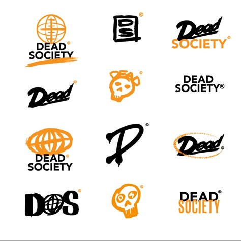 Orange and black streetwear logos in a rough grungy aesthetic Grunge Logos Aesthetic, Grunge Logo Design Inspiration, Streetwear Brand Logo Ideas, Streetwear Brand Identity, Streetwear Logo Design Ideas, Grunge Branding, Skate Branding, Streetwear Logo Ideas, Urban Style Logo