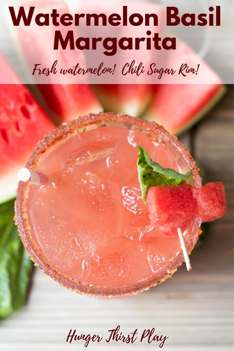 Watermelon Margaritas, Fresh Watermelon Margarita, Fresh Watermelon Cocktail, Watermelon Tequila Drink, Watermelon Margarita On The Rocks, Watermelon Basil Margarita, Spicy Watermelon Margarita Recipe, Watermelon Basil Drink, Watermelon Basil Cocktail