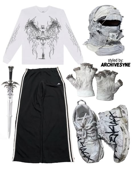 Balenciaga Runner Outfits, Baggy Adidas Pants Outfit, Styling Track Pants, New Rock Outfit, Balenciaga Runners Outfit, Balenciaga Fits, Balenciaga Track Outfit, Scary Clothes, Order Chaos