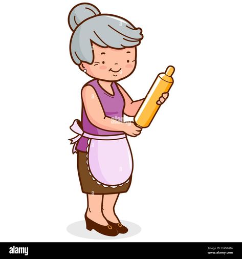 Download this stock image: Grandma holding a rolling pin and cooking. - 2HG8H36 from Alamy's library of millions of high resolution stock photos, illustrations and vectors. Cartoon Grandma, Music Sheet, Rolling Pin, Sheet Music, Hold On, High Resolution, Rolls, Resolution, Stock Photos