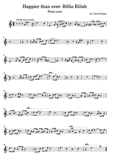 flute music, violin music, Happier than Ever by Billie Eilish sheet music and music notes for c instrument, flute, flute player, sheet music, music notes, violin, woodwind instrument, musical instrument Sticky Tyler The Creator Sheet Music Clarinet, This Is Halloween Flute Sheet Music, Billie Eilish Flute Sheet Music, Hot To Go Flute Sheet Music, Violin Sheet Music For Beginners With Letters, Careless Whisper Flute Sheet Music, Pretty Flute Sheet Music, Flute Sheet Music Beginner, Tuba Sheet Music