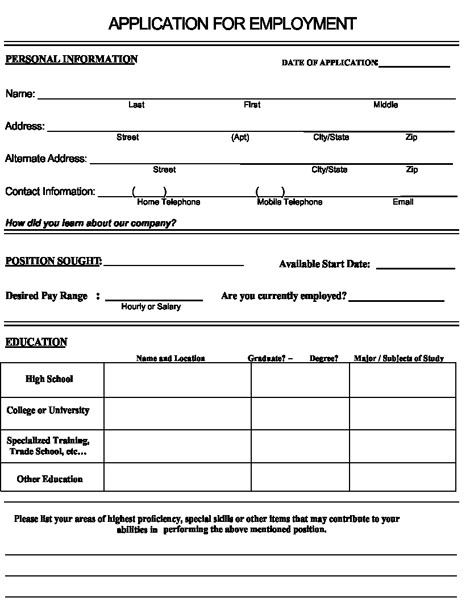 Application For Employment Form, Employment Application Printable, Printable Job Application Forms, Employment Application Form, Business Forms Templates Free Printable, Job Application Example, Application For Employment, Printable Job Applications, Employment Form