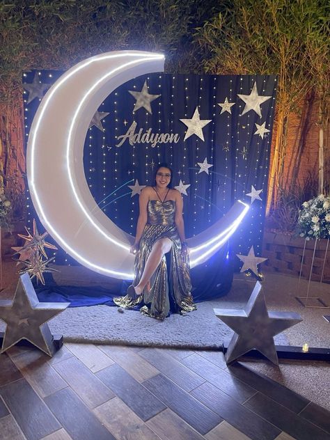 A Night In The Stars Theme, Night Under The Stars Birthday Party, Quince Starry Night Theme, Quinceanera Under The Stars Theme, Quinceanera Starry Night Theme, Night Of The Stars Party Theme, Star And Moon Quinceanera Theme, Star Themed Quince, Space Quinceanera Theme