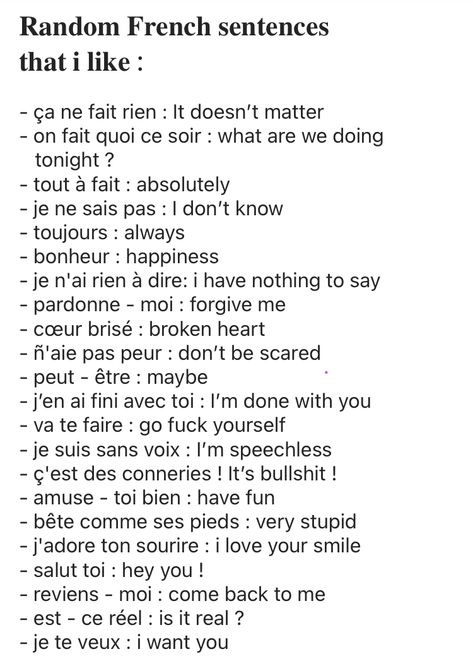 Sweet French Words, Aesthetic French Phrases, French Slang Phrases, French To English Language Learning, French To English Quotes, Speak French Aesthetic, French Journal Aesthetic, French Language Tips, French Lessons Aesthetic