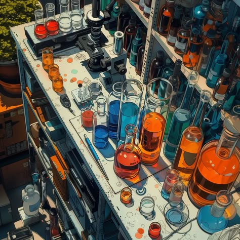 Wonders of Chemistry in the lab! 🧪🔬 #science #chemistry #lablife #research #potions #art #style #digital #digitalart #digitalartwork #fypシ #fyp Lab Fantasy Art, Material Science Aesthetic, Chemistry Notion Cover, Chemistry A Level Aesthetic, Laboratorium Aesthetic, Chemistry Anime, Laboratory Painting, Chemistry Lab Aesthetic, Biochemistry Aesthetic