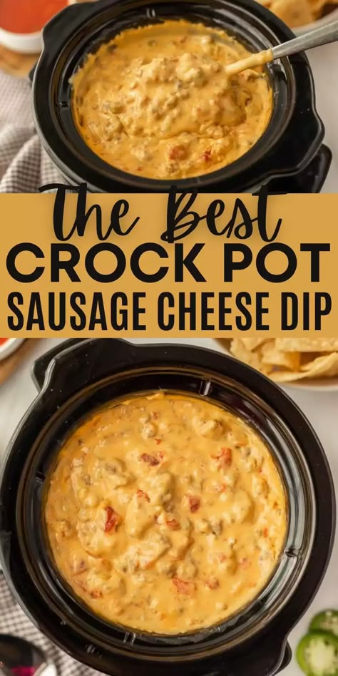 Nacho Cheese Dip Recipes, Velveeta Nacho Cheese, Rotel Dip Crockpot, Cheese Dip With Sausage, Dip With Chicken, Crockpot Dip Recipes, Dip With Sausage, Sausage Queso Dip, Queso Dip Crockpot