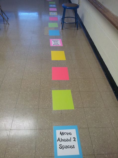 Life-Sized Board Game using cardstock and contact paper Life Size Board Games, Floor Games, Life Size Games, Homeschool Coop, Life Board Game, Board Game Themes, Board Game Party, Math Night, Creative Movement