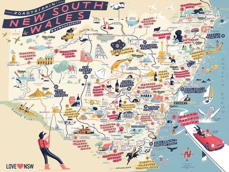 Map of NSW's Best Road Trips Mountain Road Trip, Pacific Coast Road Trip, Australian Road Trip, Pioneer Village, Best Road Trips, Road Trip Map, Road Trip Routes, Wine Trail, Kayak Tours