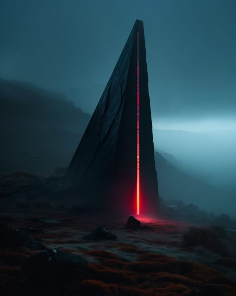 An Unknown Dark Monolith Dark Fantasy Sci Fi, Futuristic Dark Aesthetic, Dark World Aesthetic, Dark Futuristic Aesthetic, Kawaii Cyberpunk, Scifi Architecture, Alien Origin, Scifi Building, Sci Fi Building