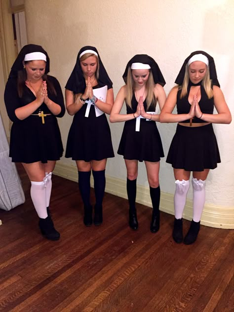 Nuns Halloween costume Hot Nun Costume Halloween, Nuns Halloween Costumes, Cute Nun Costume, Nun Outfit Halloween, Nun Costume College, Hot Nun Outfit, Diy Nun Costume Halloween, The Nun Halloween Costume, The 100 Halloween Costume