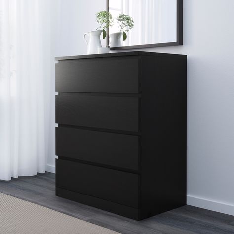 MALM 4-drawer chest, black-brown, 31 1/2x39 3/8" - IKEA Ikea 2015, Malm Chest Of Drawers, Black Room Decor, Ikea Malm Dresser, Malm Dresser, Kura Bed, Black Dressers, Plum Dress, Ikea Malm