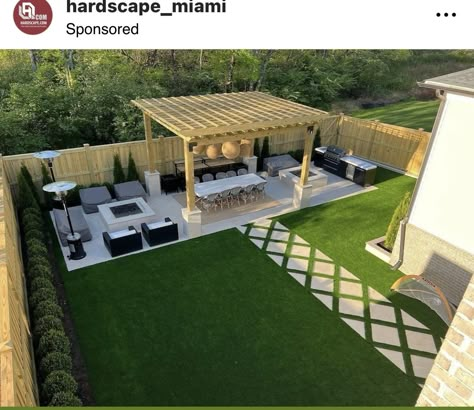 Corner Lot Backyard Landscaping Ideas, Large Backyard Makeover, Modern Small Yard Design, Small Rectangle Backyard Landscaping, Backyard Landscaping Big Yard, Large Rectangle Backyard Ideas, Backyard Landscaping With Pergola, Modern Simple Backyard, Full Backyard Design