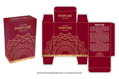 Vector perfume packaging box die cut tem... | Premium Vector #Freepik #vector #carton-design #box #perfume-box #cardboard-mockup Die Cut Box Packaging, Perfume Aesthetic Packaging, Box Perfume Design, Perfumes Packaging Design, Premium Packaging Design Inspiration, Perfume Box Design Ideas, Perfume Design Package, Perfume Package Design, Perfume Box Design Packaging