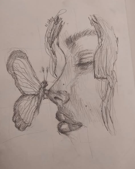 Inspired by Pinterest #facesketch #butterfly Butterfly Art Sketch, Random Pencil Drawings, Sketch Book Butterfly, Pinterest Drawing Ideas, Ideas For Art Draw, Drawings With Butterflies, Art Easy Drawing Sketches, Pencil Art Drawings Butterfly, Pretty Art Sketches