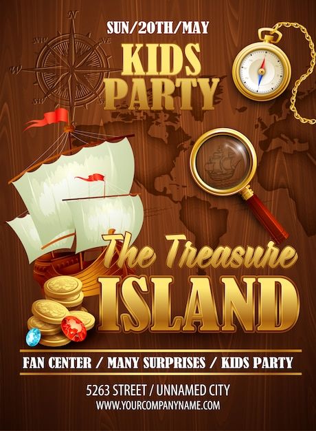 Treasure Island Party, Pirate Background, Old Treasure Map, Adventure Graphic Design, Treasure Island Map, Vector Design Graphics, Pirate Design, Island Poster, Pirate Treasure Maps