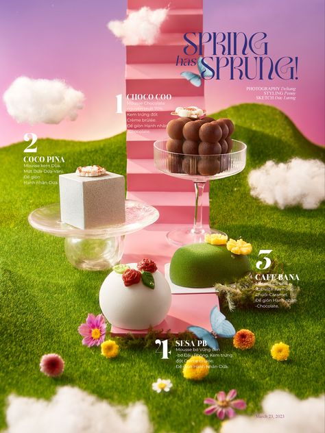 SPRING HAS SPRUNG on Behance Blender Photography, Cake Showcase, Spring Ads Design, Cake Advertising Poster, Dessert Poster Design, Cake Poster, Spring Food Photography, Mooncake Poster Design, Moon Cake Festival Poster