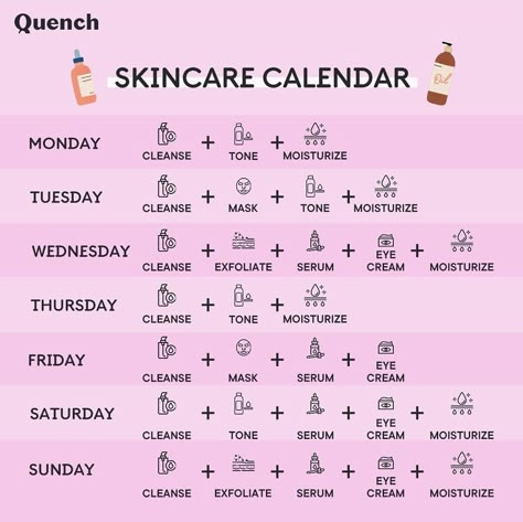 Skincare Routine Calendar, Weekly Skin Care Routine, Skin Care Basics, Face Skin Care Routine, Week Schedule, Skin Care Routine Order, Skin Advice, Face Care Routine, Basic Skin Care Routine