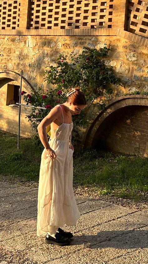 loafers white dress skirt italian countryside outfit tuscany Tuscan Outfits, Tuscany Outfit, Countryside Dress, White Dress Skirt, Countryside Outfit, Countryside Fashion, Italian Countryside, Future Style, Country Girl