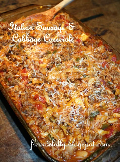 Cabbage Sausage Rotel Recipe, Sausage And Cabbage Recipes, Italian Sausage Cabbage, Italian Sausage And Cabbage, Cabbage And Sausage Recipes, Cabbage Bake, Ground Italian Sausage Recipes, Italian Sausage Casserole, Sausage Dinners