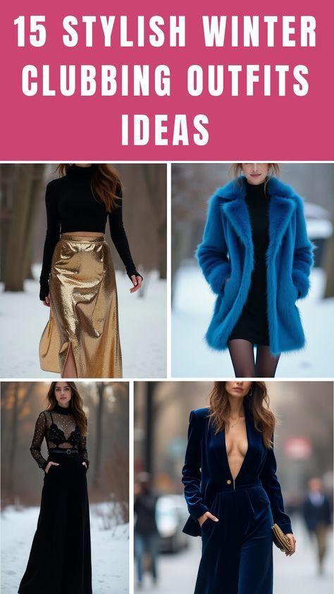 Winter Clubbing, Colorful Faux Fur Coat, Sparkly Outfit, Winter Night Outfit, Cropped Fur Jacket, Club Attire, Metallic Pleated Skirt, Winter Outfits For School, Sequin Midi Skirt