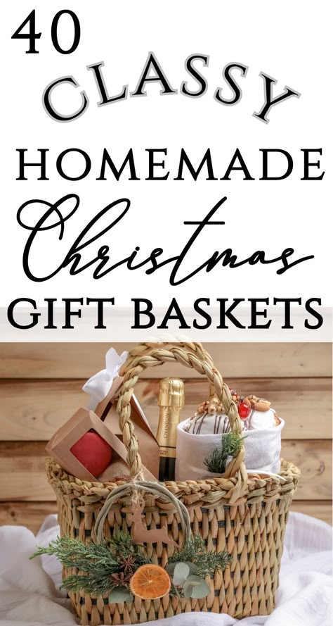 Here are 40 creative Christmas basket ideas! DIY gift baskets are economical, easy to customize, and creative! You can make a homemade Christmas gift basket for friends, neighbor, or just a special family member or friend! Unique gift basket ideas are frugal and beautiful and thoughtful homemade Christmas gifts! Making Gift Baskets Ideas, Food Gift Basket Ideas For Christmas, Diy Christmas Hamper Ideas, Couple Christmas Gift Basket, Holiday Gift Basket Ideas For Family, Handmade Gift Basket Ideas, Christmas Gift Basket For Coworkers, Christmas Theme Gift Baskets, Diy Holiday Gifts For Family