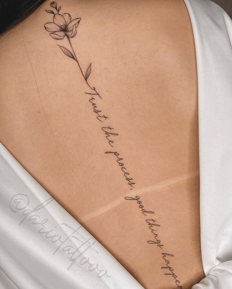 Spine Tattoo Quotes, Back Tattoo Women Spine, Flower Spine Tattoos, Small Quote Tattoos, Mommy Tattoos, Spine Tattoos For Women, Tattoos For Black Skin, Tatuaje A Color, Classy Tattoos