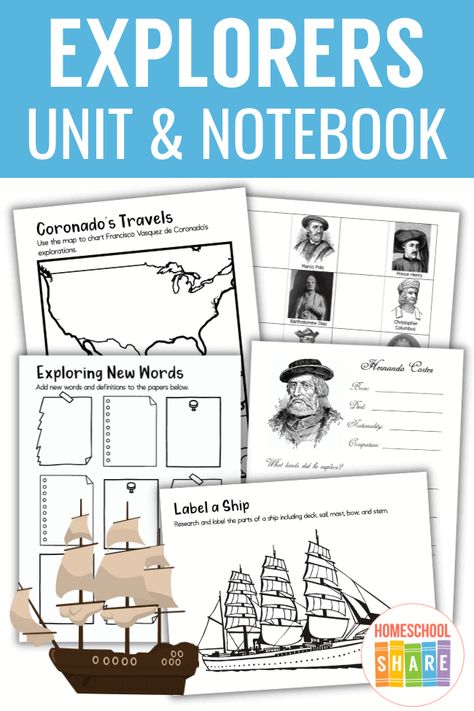 Early Explorers Activities, Homeschooling 3rd Grade, Famous Explorers, Notebooking Homeschool, Classroom Structure, Social Studies Printables, History Notebook, Notebooking Pages, Age Of Exploration