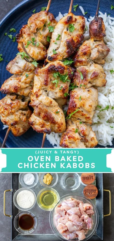 Easy Marinated Chicken Kabobs, Rosemary Chicken Kabobs, Kabobs In The Oven Chicken, Marinated Oven Baked Chicken, Baking Marinated Chicken In Oven, Juicy Chicken Kabobs, How To Cook Kabobs In The Oven, Chicken Slouvaki Oven, Turkey Kabobs Recipes