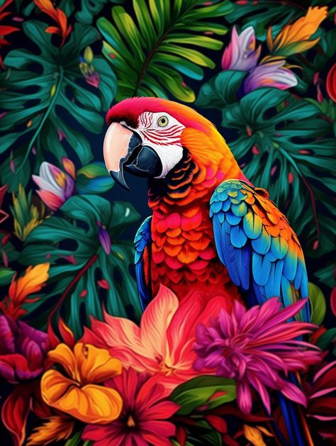 Colorful Animal Art, Parrot Drawing, Art Kits For Adults, Parrot Art, Jungle Painting, Animal Paintings Acrylic, Parrot Painting, Diamond Art Kits, Parrots Art