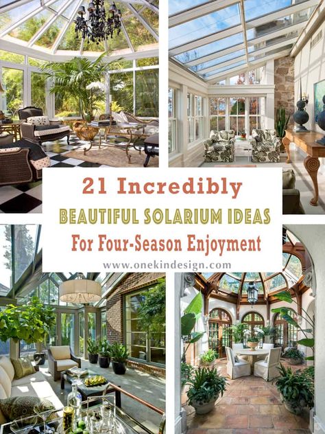 21 Incredibly Beautiful Solarium Ideas For Four-Season Enjoyment Glass Patio Enclosure Sunroom Ideas, Mid Century Sunroom Addition, Plant Sunroom Aesthetic, Solarium 4 Season, Celarium Room, Floor Plan With Conservatory, Solarium House Plans, Enclosed Sunroom Ideas 4 Season Room, Solarium Furniture Ideas