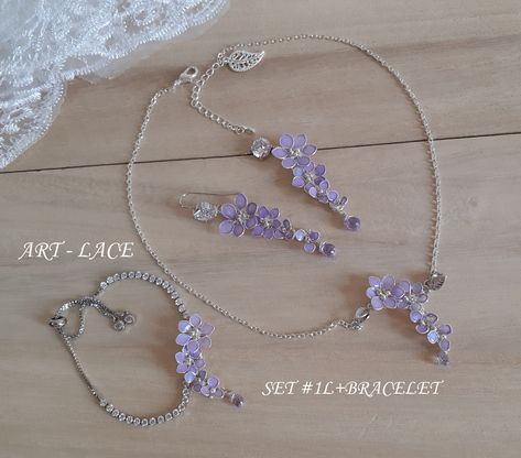 Necklace For Prom, Lilac Necklace, Lavender Bracelet, Purple Jewelry Set, Lavender Jewellery, Fantasy Things, Violet Earrings, Lavender Necklace, Lilac Earrings