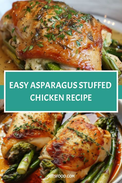 Easy Asparagus Stuffed Chicken Recipe. Tender chicken breasts are filled with vibrant asparagus spears, creamy cheese, and aromatic herbs, creating a dish that’s as visually stunning as it is delicious. Perfect for a special dinner occasion or when you simply want to impress your taste Asparagus And Cheese Stuffed Chicken, Asparagus Chicken, Stuffed Chicken Asparagus Recipe, Asparagus Recipes With Chicken, Asparagus Stuffed Chicken, Stuffed Chicken With Asparagus, Asparagus Stuffed Chicken Breast Recipes, Asparagus Stuffed Chicken Breast Baked, Chicken Breast With Asparagus Recipes