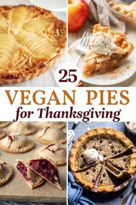 The best vegan pie recipes to serve at Thanksgiving and Christmas! From pumpkin and apple to chocolate and banana cream, all of the amazing flavors you need are here in this list. With many gluten-free options. Find your new favorite vegan pie recipe plus tips for serving and the best pie crusts and whipped topping options! Pie Recipes Vegetarian, Vegan Butterscotch Pie, Vegan Thanksgiving Pie Recipes, Vegan Thanksgiving Dinner Ideas, Easy Vegan Pie Recipes, Pumpkin Pie Recipe Vegan, Vegan Pie Recipes Desserts, Vegan Gluten Free Thanksgiving Dessert, Vegan Pagan Recipes