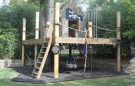 10 Incredible DIY Backyard Forts for Kids | ACTIVEkids Pirate Treehouse, Tree Forts, Outdoor Forts, Backyard Fort, Tree House Ideas, Treehouse Ideas, Kids Forts, Outdoor Playhouse, Tree Fort