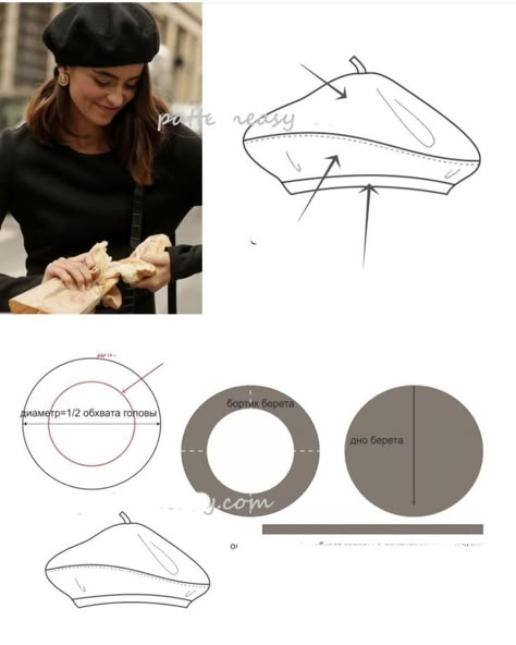 Beret Hat Pattern Free, Fabric Hat Pattern, Felt Beret Diy, French Hat Pattern, Beret Hat Pattern Sewing, French Hat Berets, Diy Beret Hat, Fashion Designer Tips, Beret Sewing Pattern