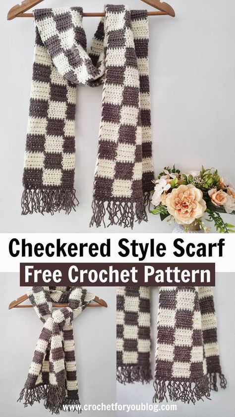 Best Crochet Scarf Stitch, Checkered Crochet Beanie Pattern Free, Checkered Crochet Scarf Pattern, Checker Beanie Crochet Pattern, Crochet Checkered Beanie Pattern Free, Crochet Checkered Scarf Free Pattern, Crochet Checked Pattern, Cute Crochet Scarf Pattern, Crochet Scarf Checkered