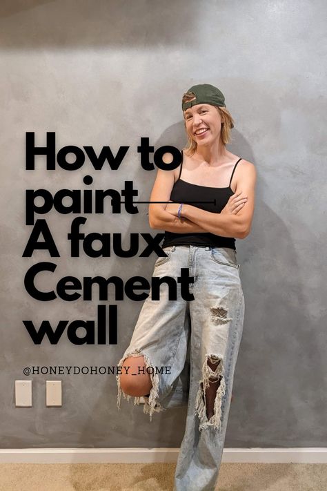 Here's how I painted a faux cement wall in my basement home gym. Faux Cement Paint Technique, Faux Concrete Wall Bathroom, Cement Walls Bathroom, Concrete Paint Wall Interior Design, Cement Wall Bathroom Ideas, Industrial Wall Paint Ideas, How To Paint A Wall To Look Like Cement, How To Make A Wall Look Like Concrete, Paint Wall To Look Like Concrete