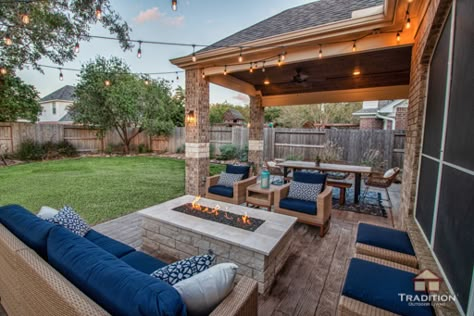 Outdoor Patio Ideas With Fire Pit Gazebo, Outdoor Deck With Fire Pit, Covered And Uncovered Patio, Patio Expansion Ideas, Back Porch With Fire Pit, Covered Patio And Fire Pit, Back Patio Remodel, Covered Patio With Hot Tub And Fire Pit, L Shaped Covered Patio Ideas