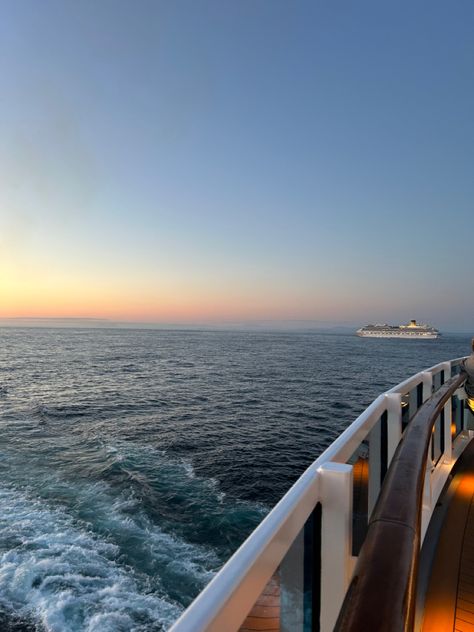 Ship Travel Aesthetic, Cruise Ship Sunset, Vision Board Cruise, Mediterranean Cruise Aesthetic, Arvia Cruise Ship, Cruise Vibes Aesthetic, Bahamas Cruise Aesthetic, Cruise Trip Aesthetic, Cruise Astethic